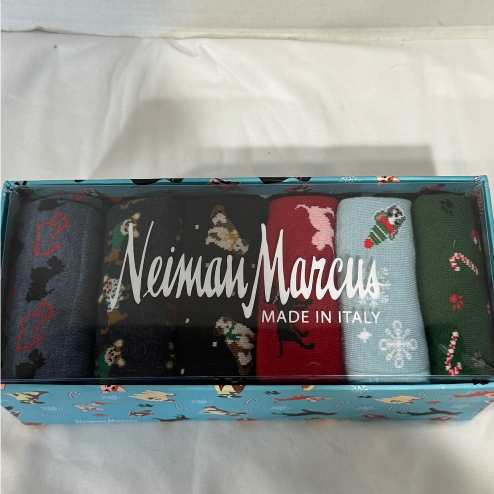 Neiman Marcus Holiday Crew Sock Gift Set — Red, Light Blue, Green, Black, Gray